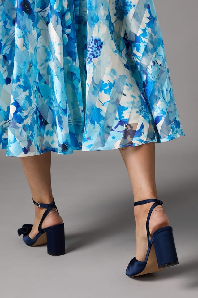 Coast Coast Women's Wide Fit Tina Satin Soft Ruffle High Block Heel Sandals in Navy - 3
