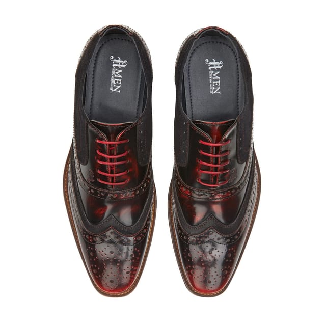 Amen Shoes Amen Shoes Men's Wexford Leather Two Tone Brogue Shoes in Red - 3