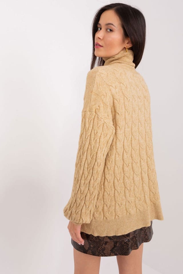 Love Lace Love Lace Women's Plaid Turtleneck Long Sleeve Sweater Style 188301 in Beige - 2