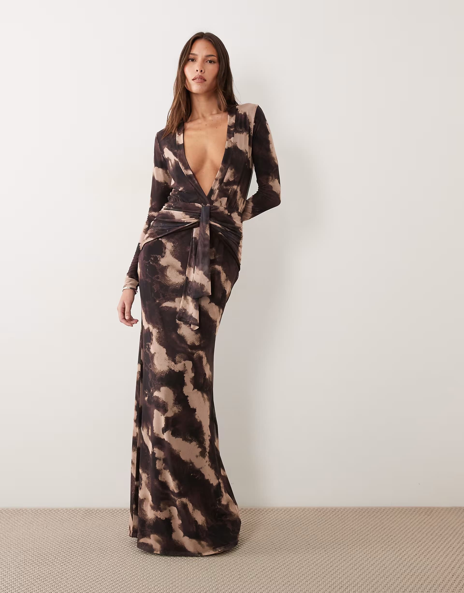 ASOS ASOS DESIGN super plunge draped front maxi dress in zebra print