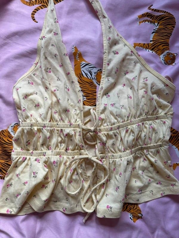 New Look New look yellow flower halterneck crop top