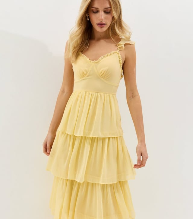 New Look Women's Yellow Tiered Chiffon Midi Dress New Look - 3