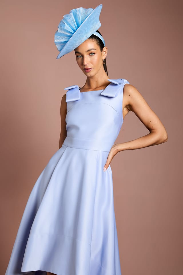 Coast Coast Women's Lisa Tan Bow Shoulder Satin Midi Dress in Light Blue - 2