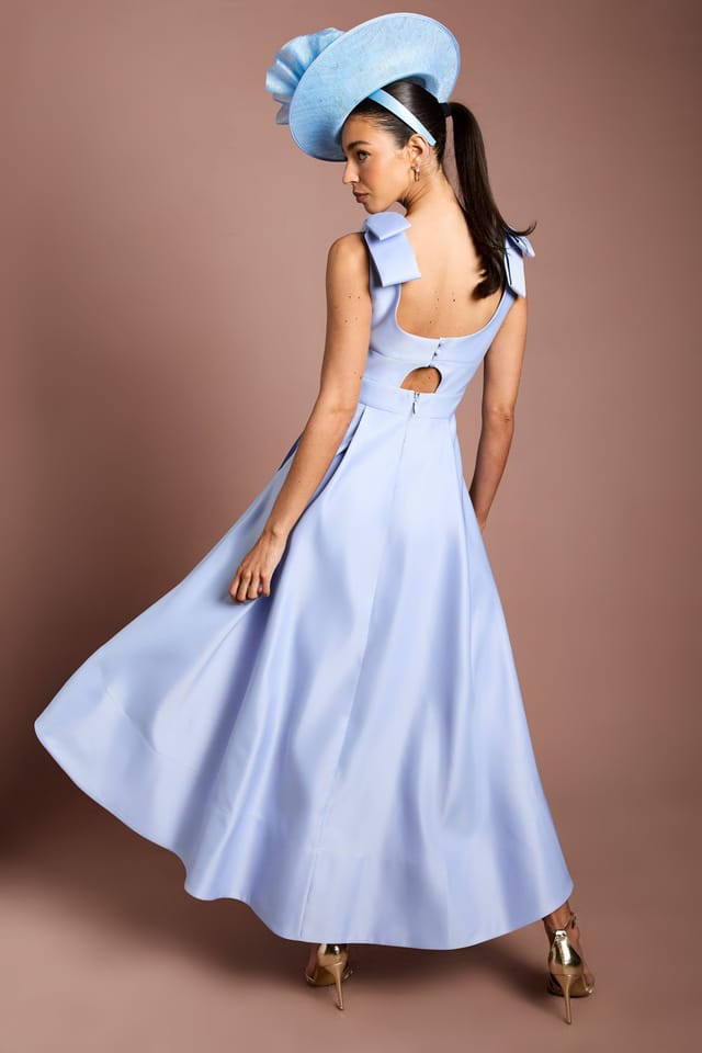 Coast Coast Women's Lisa Tan Bow Shoulder Satin Midi Dress in Light Blue - 3