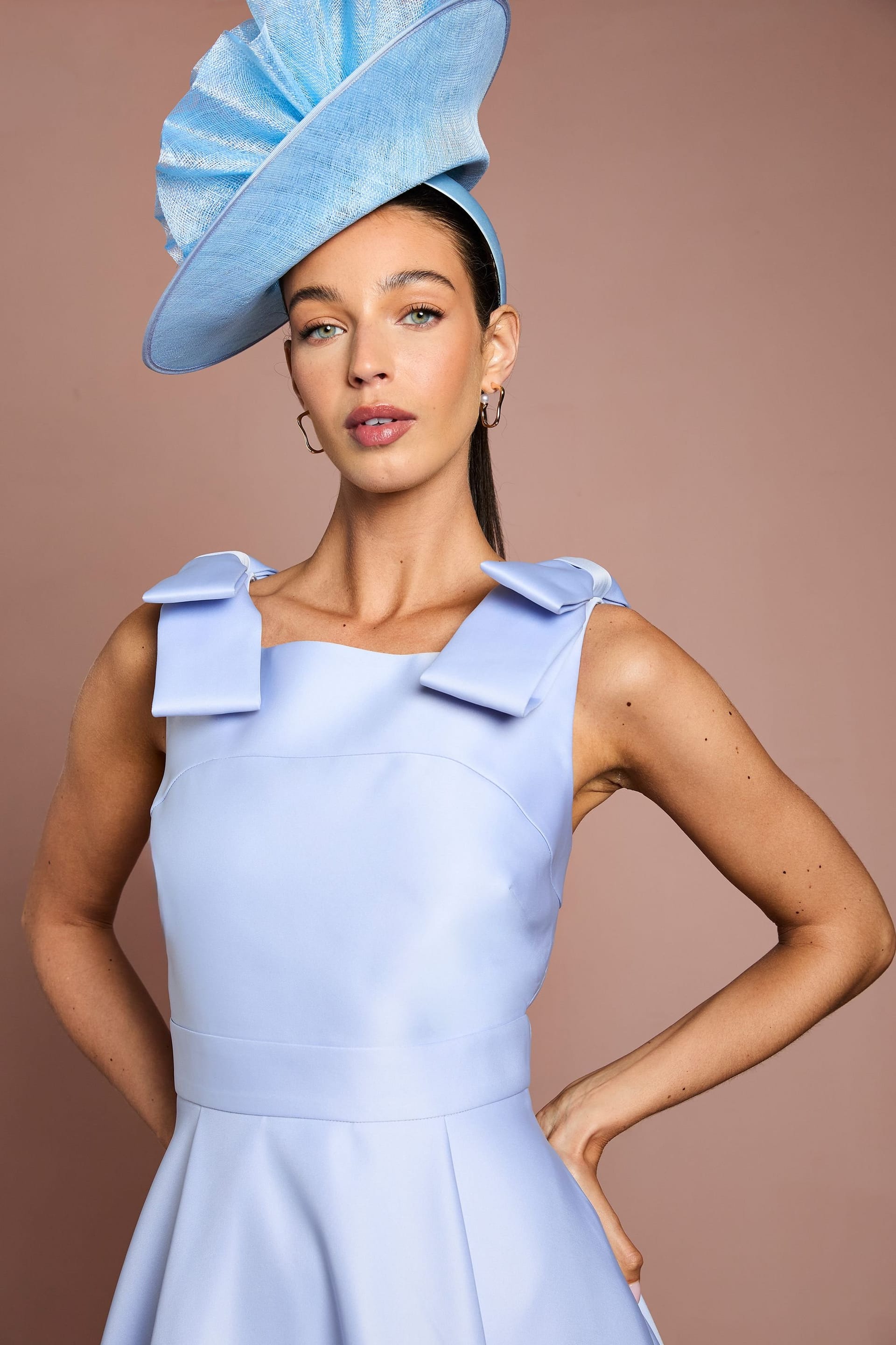 Coast Coast Women's Lisa Tan Bow Shoulder Satin Midi Dress in Light Blue - 4