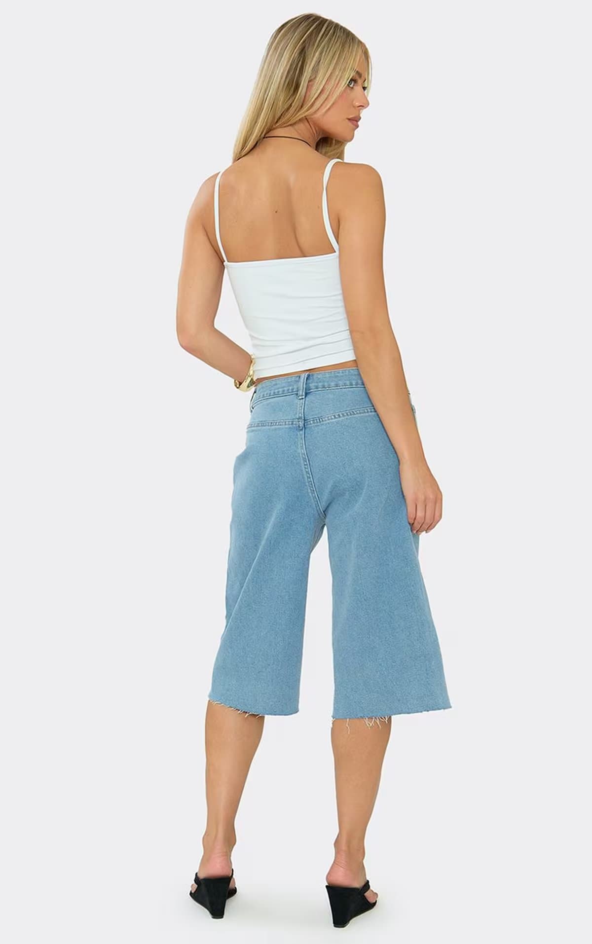 EGO Low Rise Wide Leg Jorts In Light Blue Denim, Women's Size UK 6