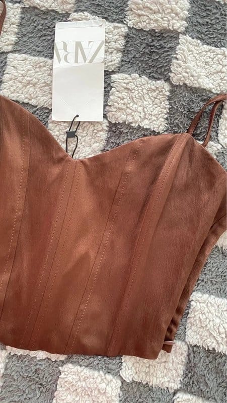 Zara Brown Satin Corset Top