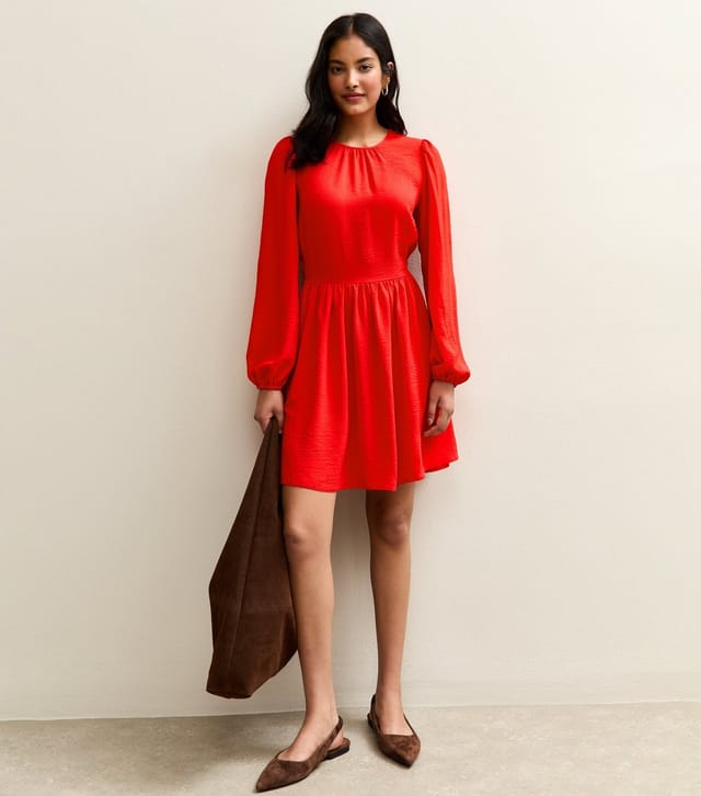 New Look Women's Red Long Sleeve Skater Skirt Mini Dress New Look - 2