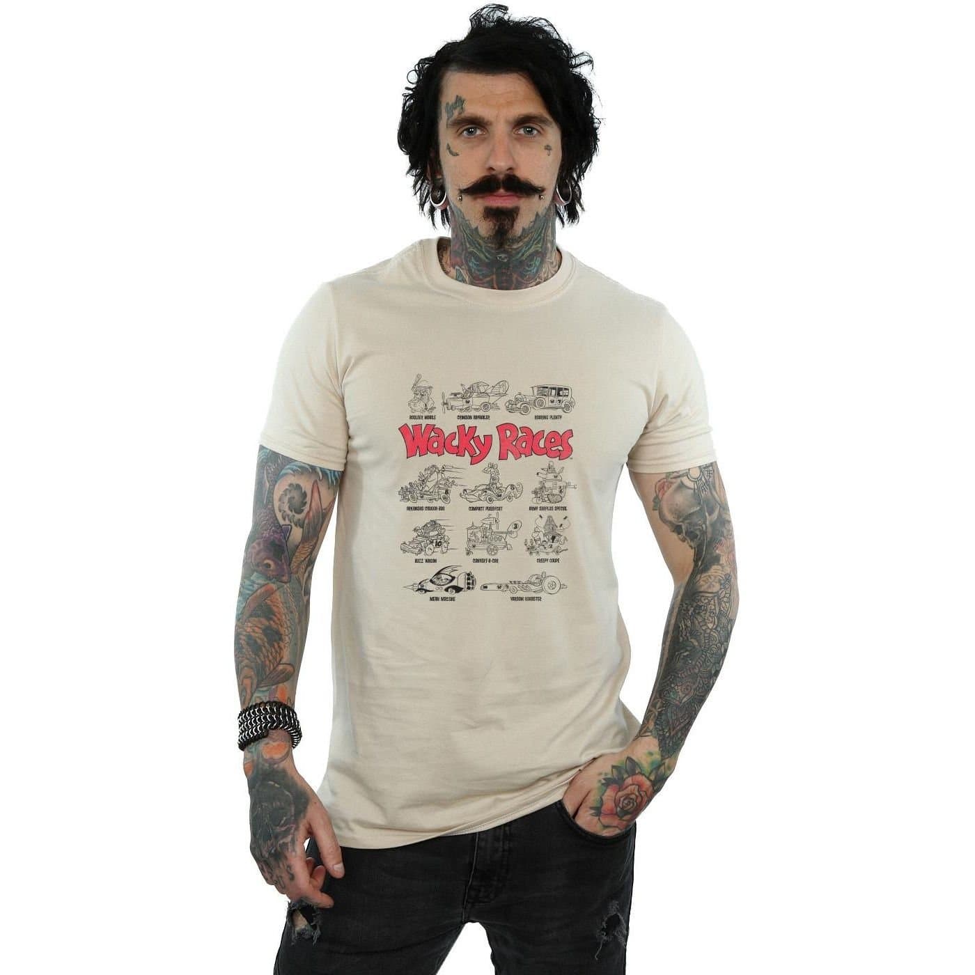 Wacky Races Wacky Races Men's Car Lineup T-Shirt in Light Sand