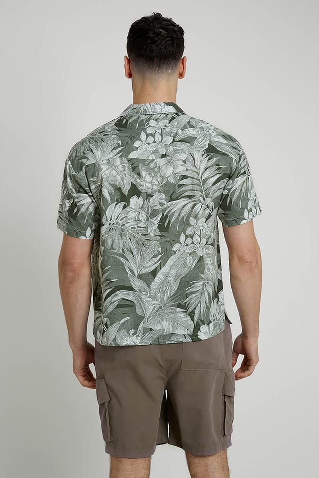 Native Youth Native Youth Men's Botanical Printed Boxy Fit Short Sleeve Shirt in Green - 2
