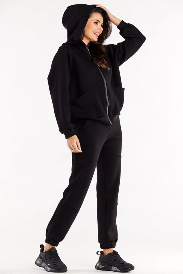 Love Lace Love Lace Women's Loose Zipper Hood Sweatshirt With Pockets in Black - 2