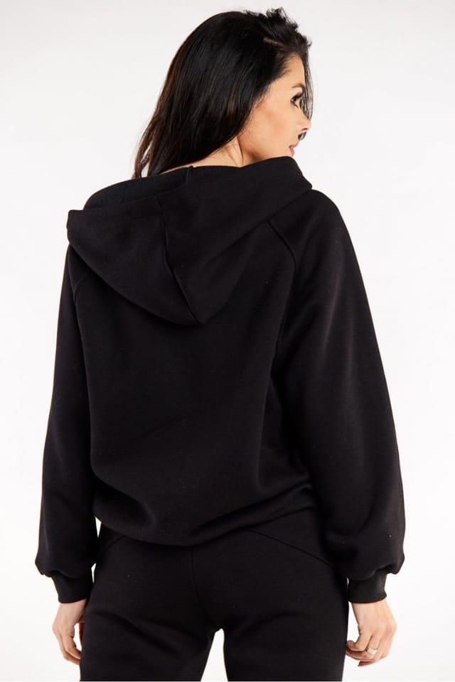 Love Lace Love Lace Women's Loose Zipper Hood Sweatshirt With Pockets in Black - 3