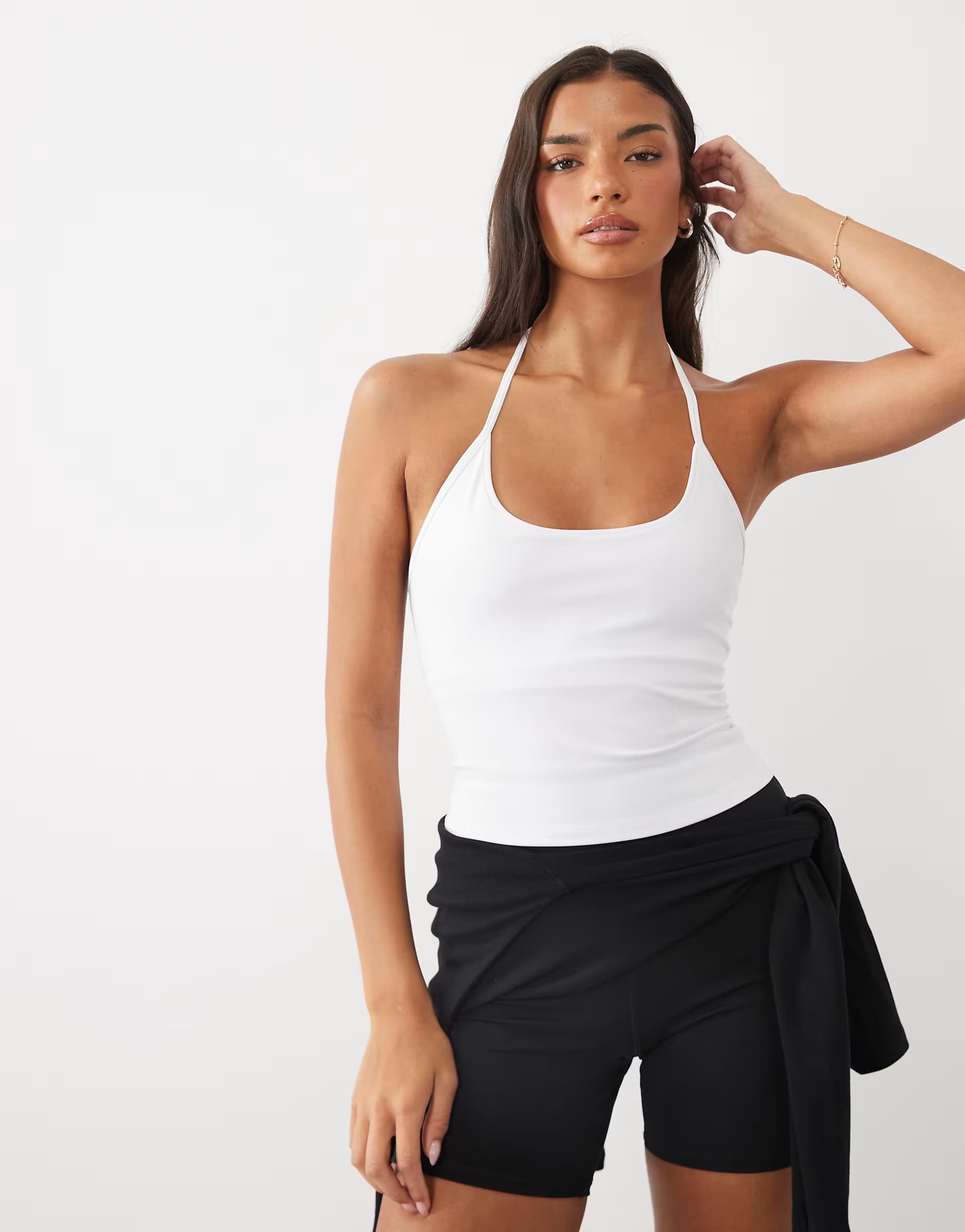 ASOS 4505 soft touch halter neck cami with inner bra and adjustable straps in white