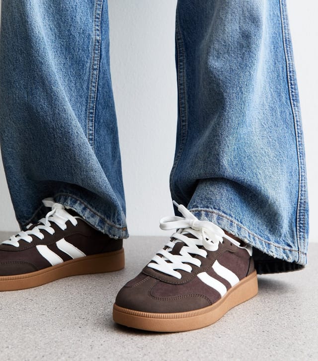 New Look Women's Brown Faux Suede Contrast Panelled Lace Up Trainers Vegan New Look - 2
