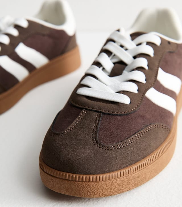 New Look Women's Brown Faux Suede Contrast Panelled Lace Up Trainers Vegan New Look - 3