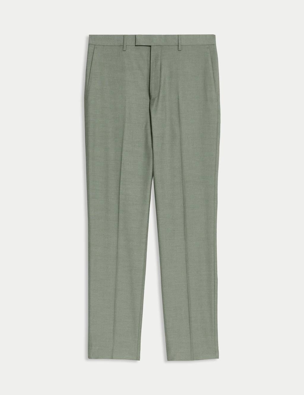 M&S Light Green Slim Fit Stretch Suit Trousers