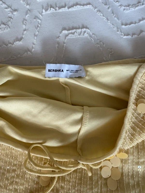 Bershka Bershka yellow sequin skirt with fitted shorts