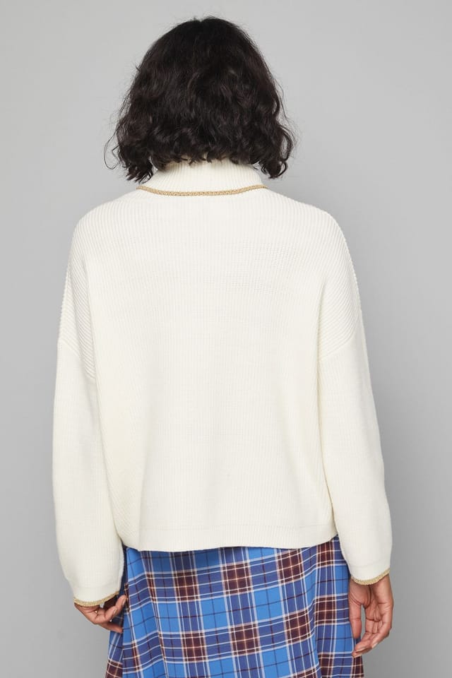 Wallis Wallis Women's Roll Neck Gold Detail Jumper in Ivory - 3