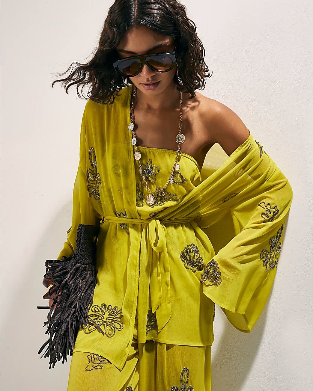 River Island River Island Womens Yellow Embellished Kaftan