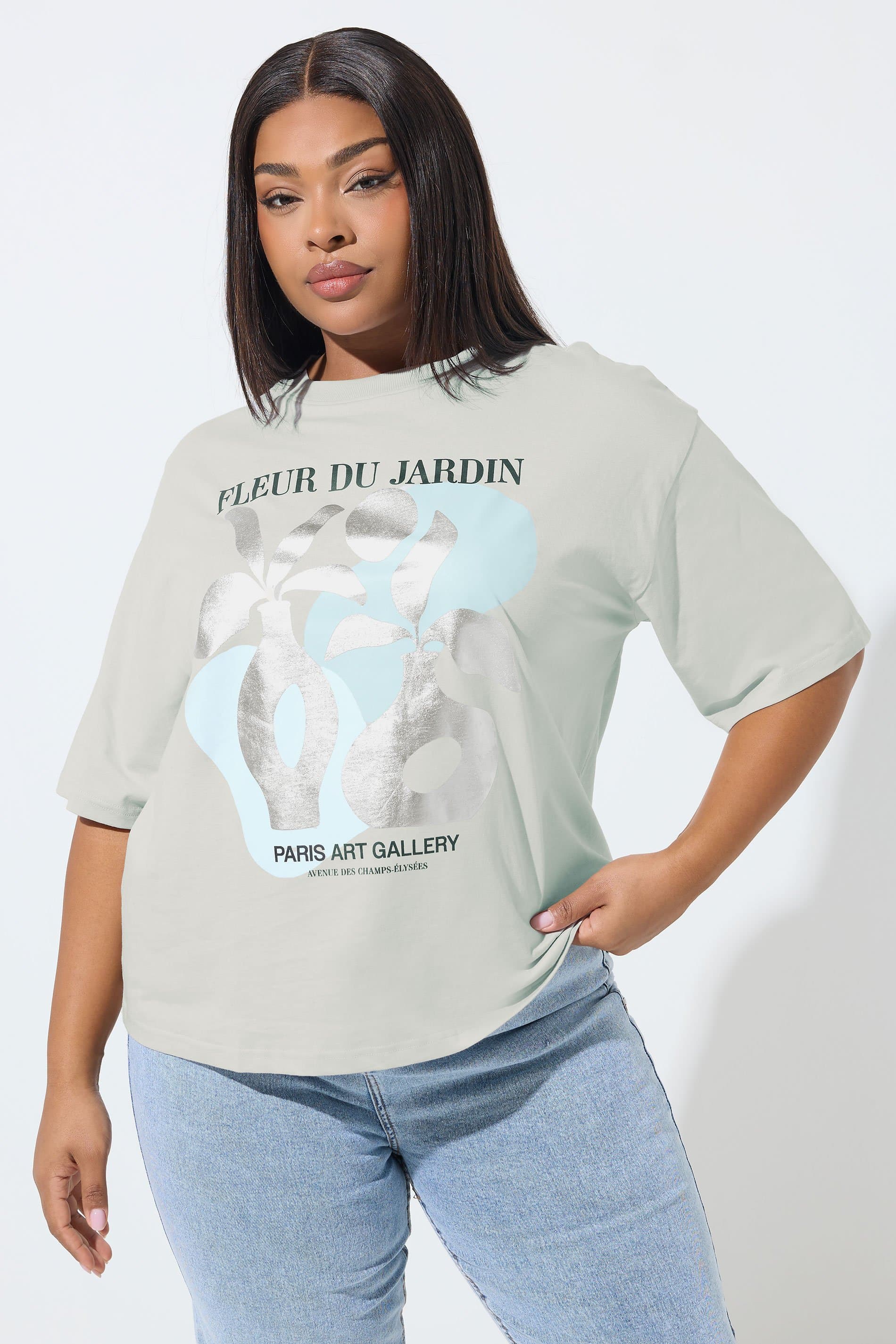 Limited Collection Plus Size Grey 'Fleur Du Jardin' Foil Detail Tshirt