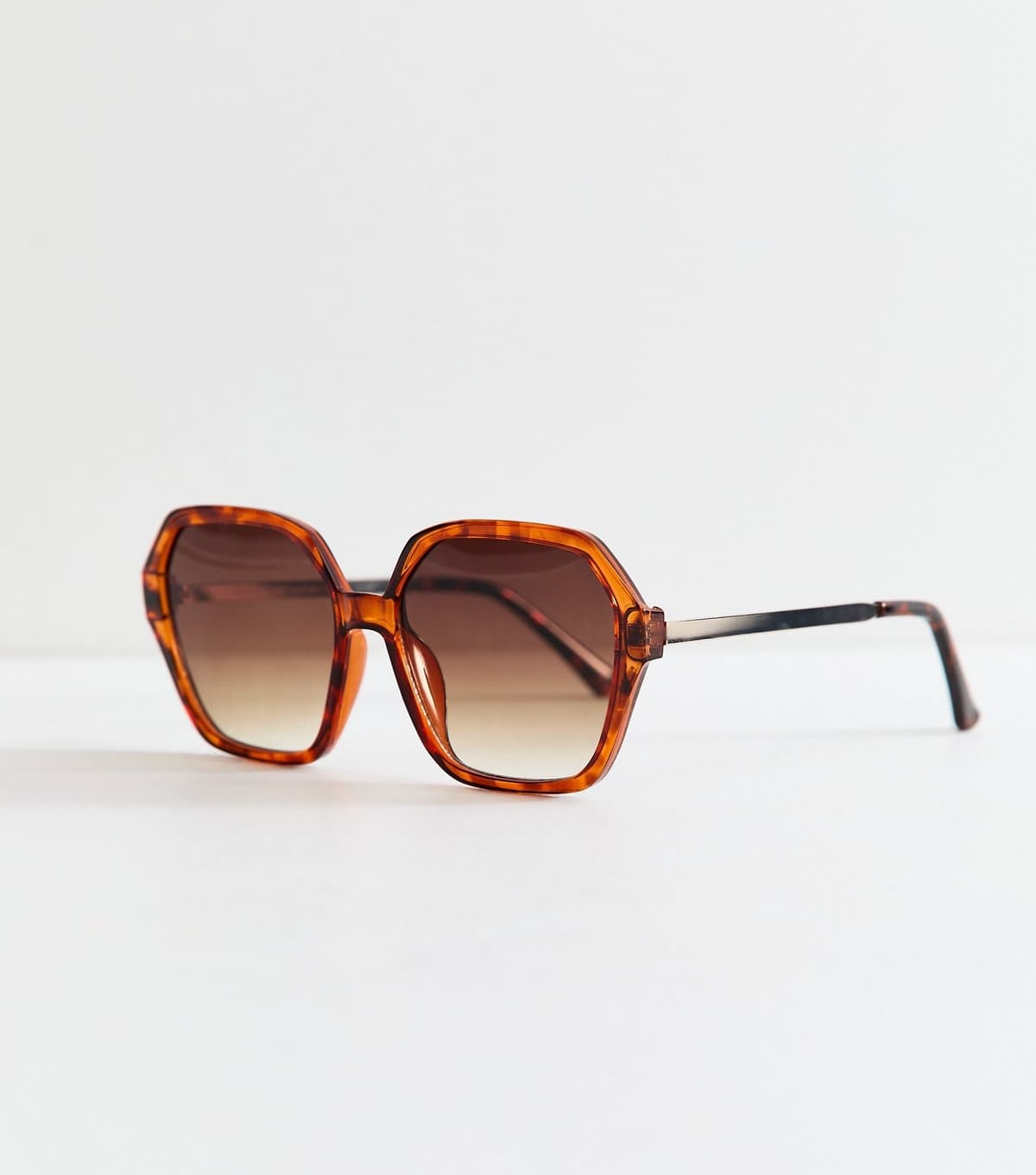 New Look Brown Tortoiseshell Oversized Hexagonal Sunglasses New Look