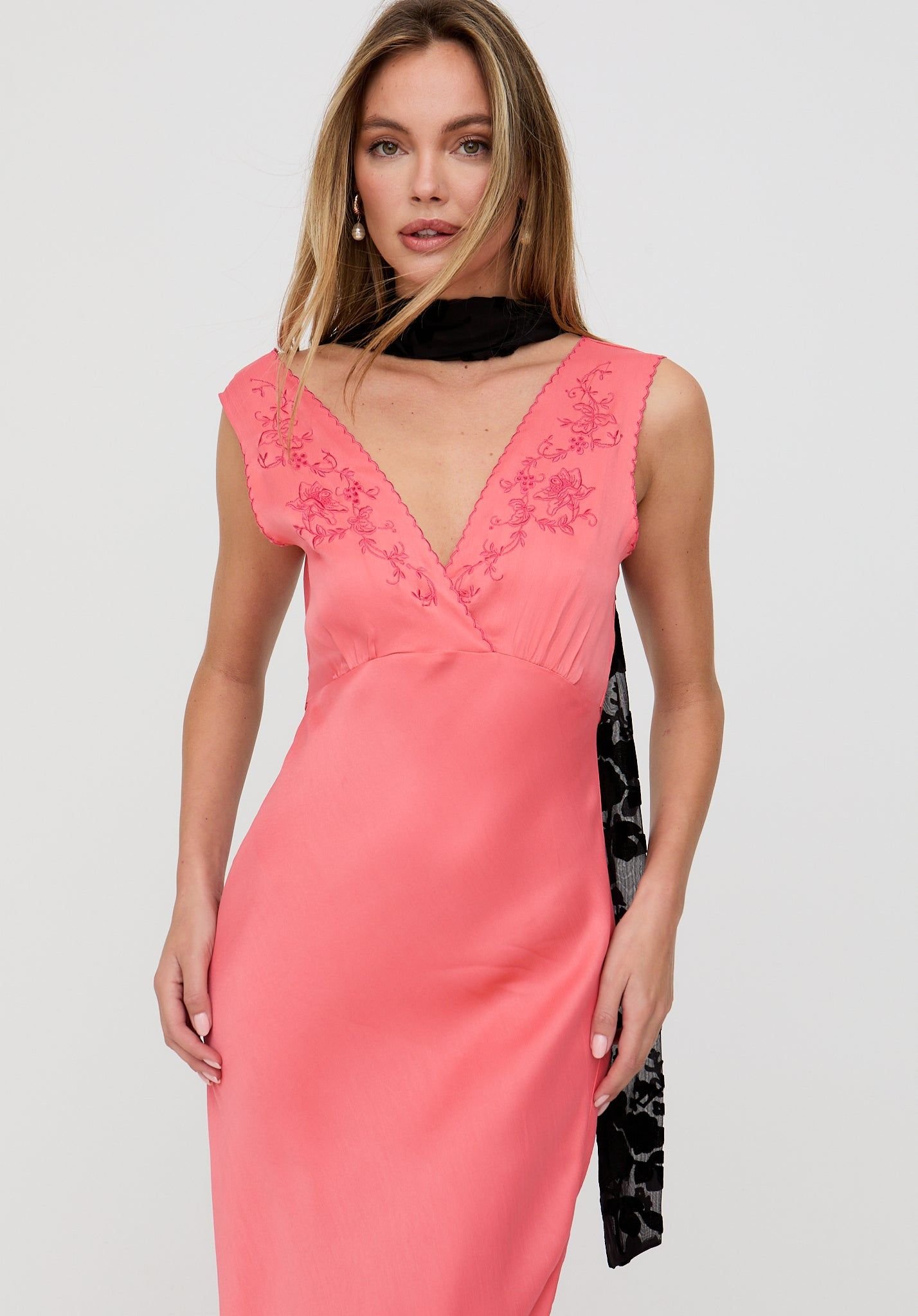 Lily and Lionel Lily and Lionel Women's Pandora Bias Cut Sleeveless Embroidered Maxi Dress In Orange in Coral - 2