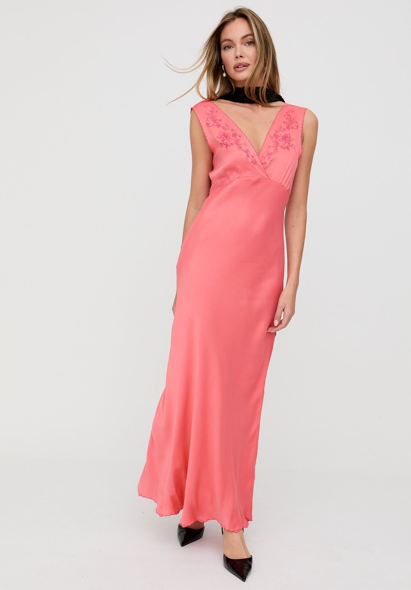 Lily and Lionel Lily and Lionel Women's Pandora Bias Cut Sleeveless Embroidered Maxi Dress In Orange in Coral - 4