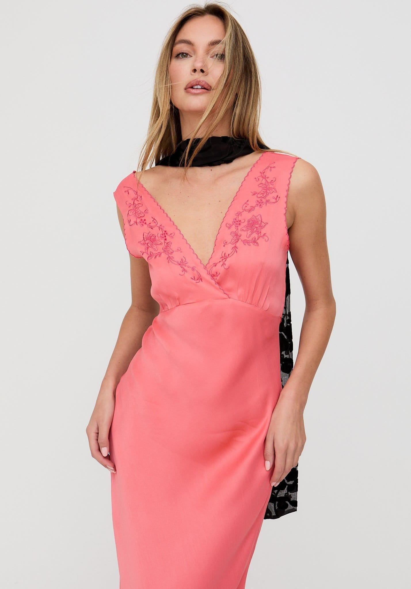 Lily and Lionel Lily and Lionel Women's Pandora Bias Cut Sleeveless Embroidered Maxi Dress In Orange in Coral - 4
