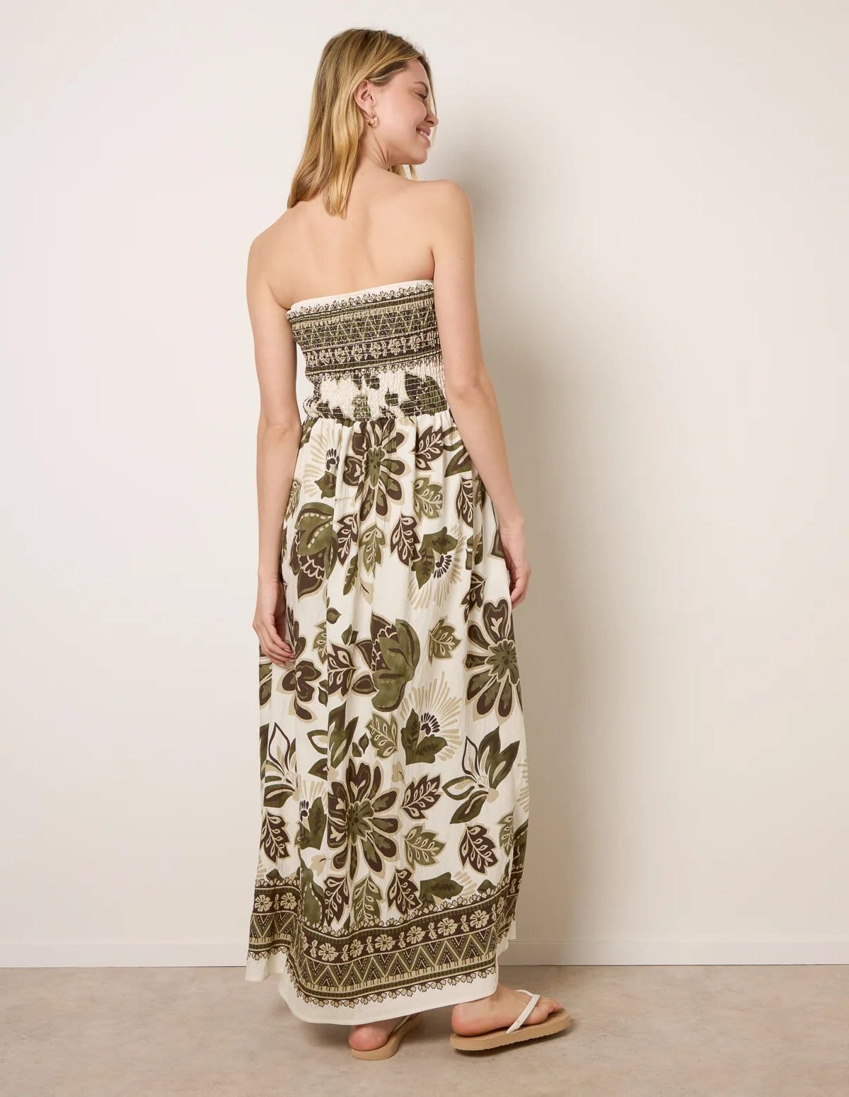 Blue Vanilla Flower Print Bandeau Maxi Dress - 4