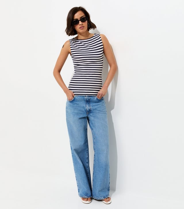 New Look Women's Blue Striped Cotton Rich Slash Neck Vest New Look - 3