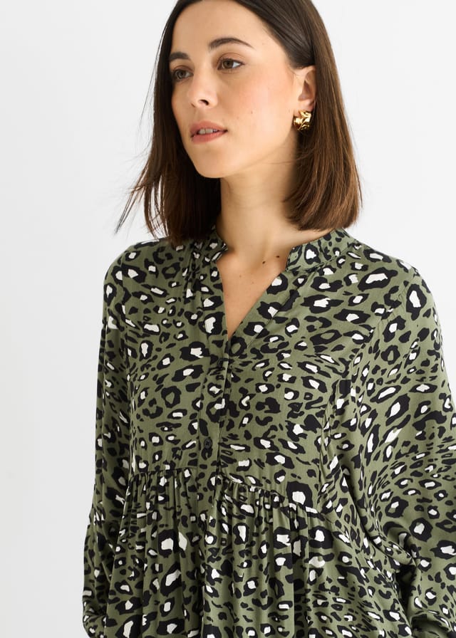 Gini London Gini London Women's Khaki Viscose Animal Oversized Smock Maxi Dress - 2
