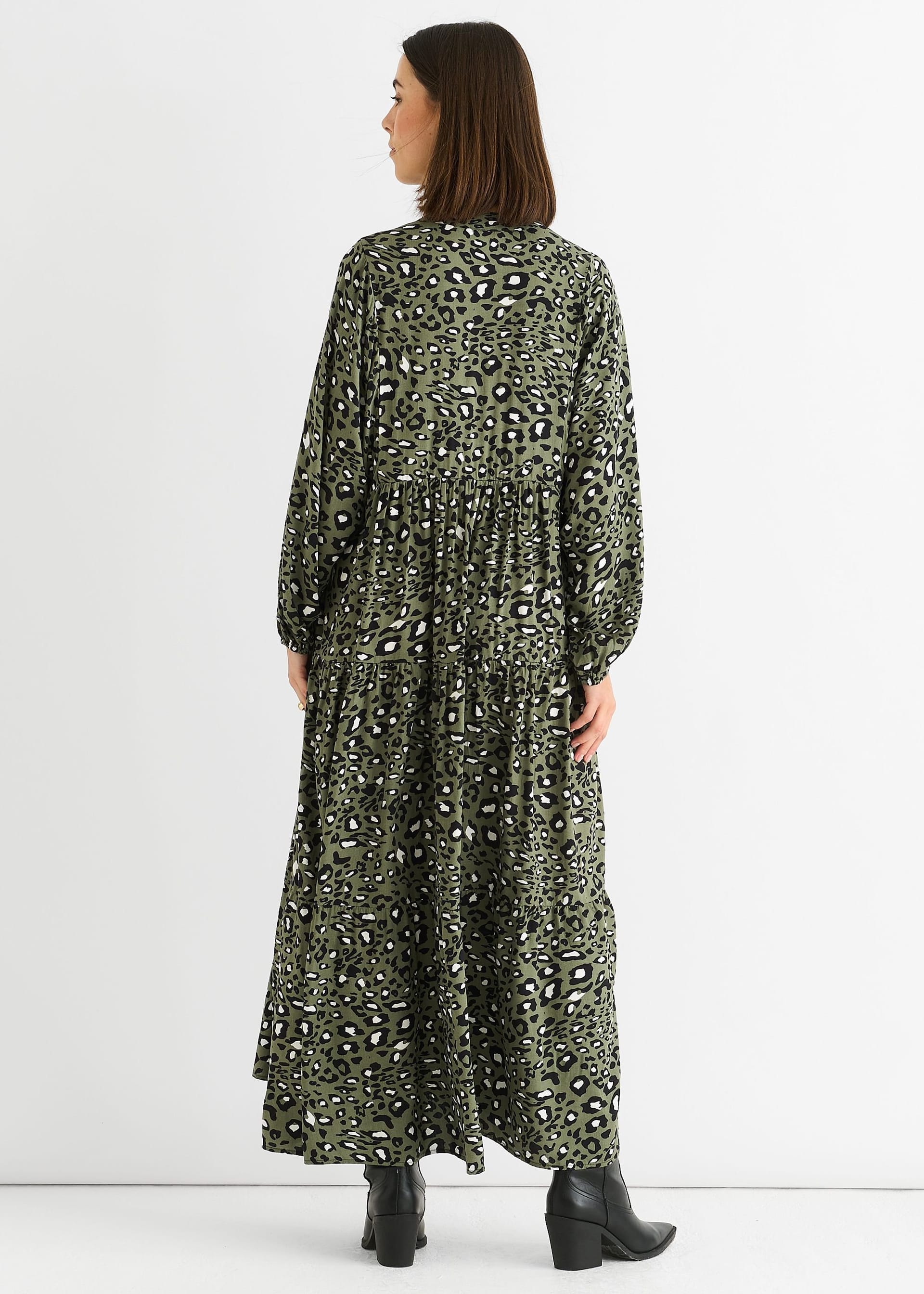 Gini London Gini London Women's Khaki Viscose Animal Oversized Smock Maxi Dress - 4