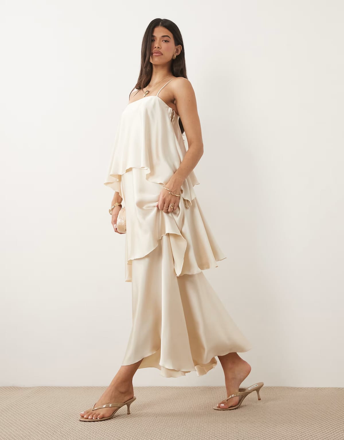ASOS Pretty Lavish Tove cami square neck extreme tiered ruffle maxi dress in cream - 1