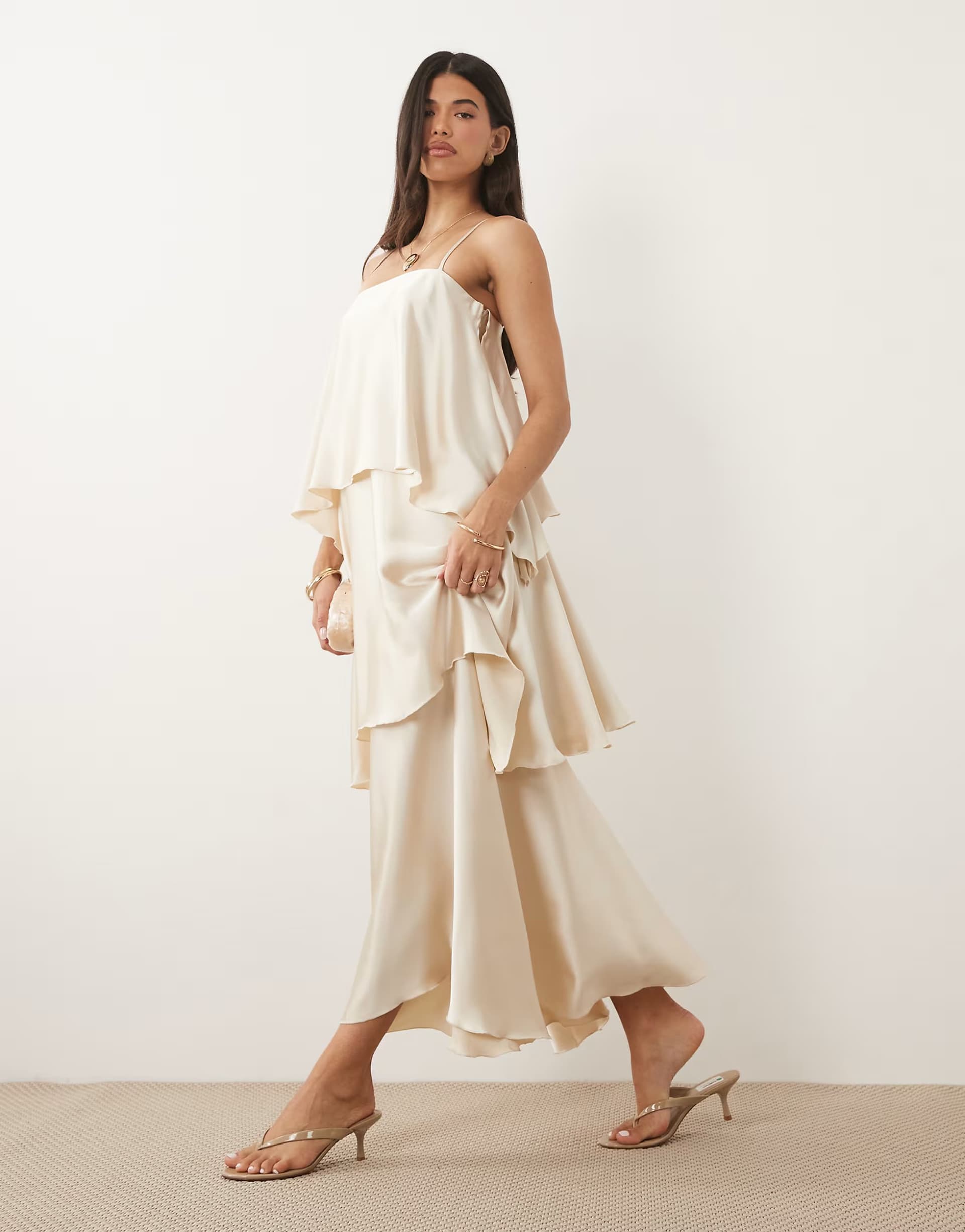ASOS Pretty Lavish Tove cami square neck extreme tiered ruffle maxi dress in cream