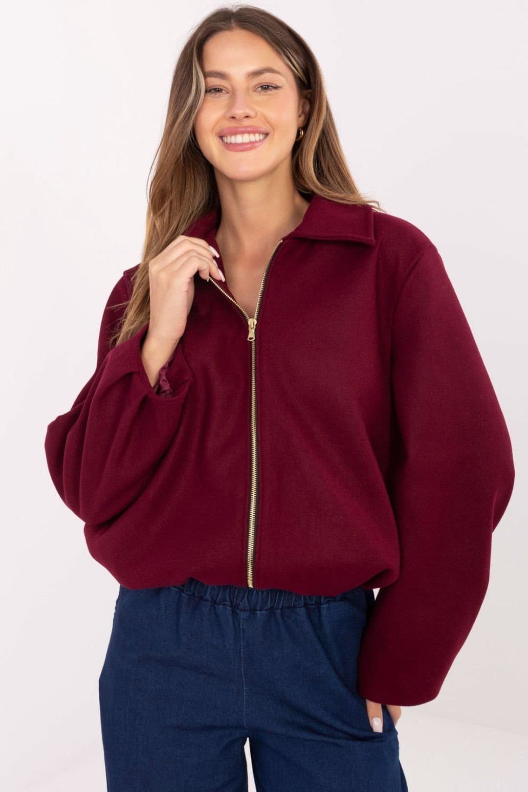 Love Lace Love Lace Women's Light Puffer Jacket with Zipper in Burgundy