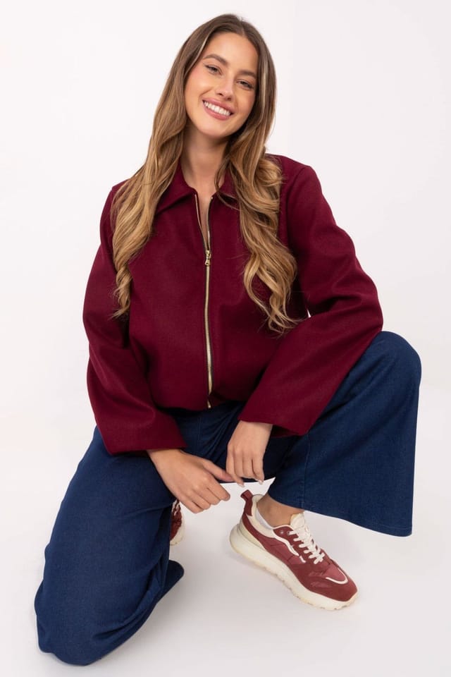 Love Lace Love Lace Women's Light Puffer Jacket with Zipper in Burgundy - 2