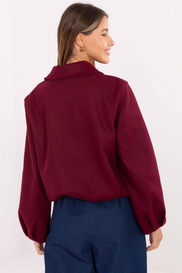 Love Lace Love Lace Women's Light Puffer Jacket with Zipper in Burgundy - 3