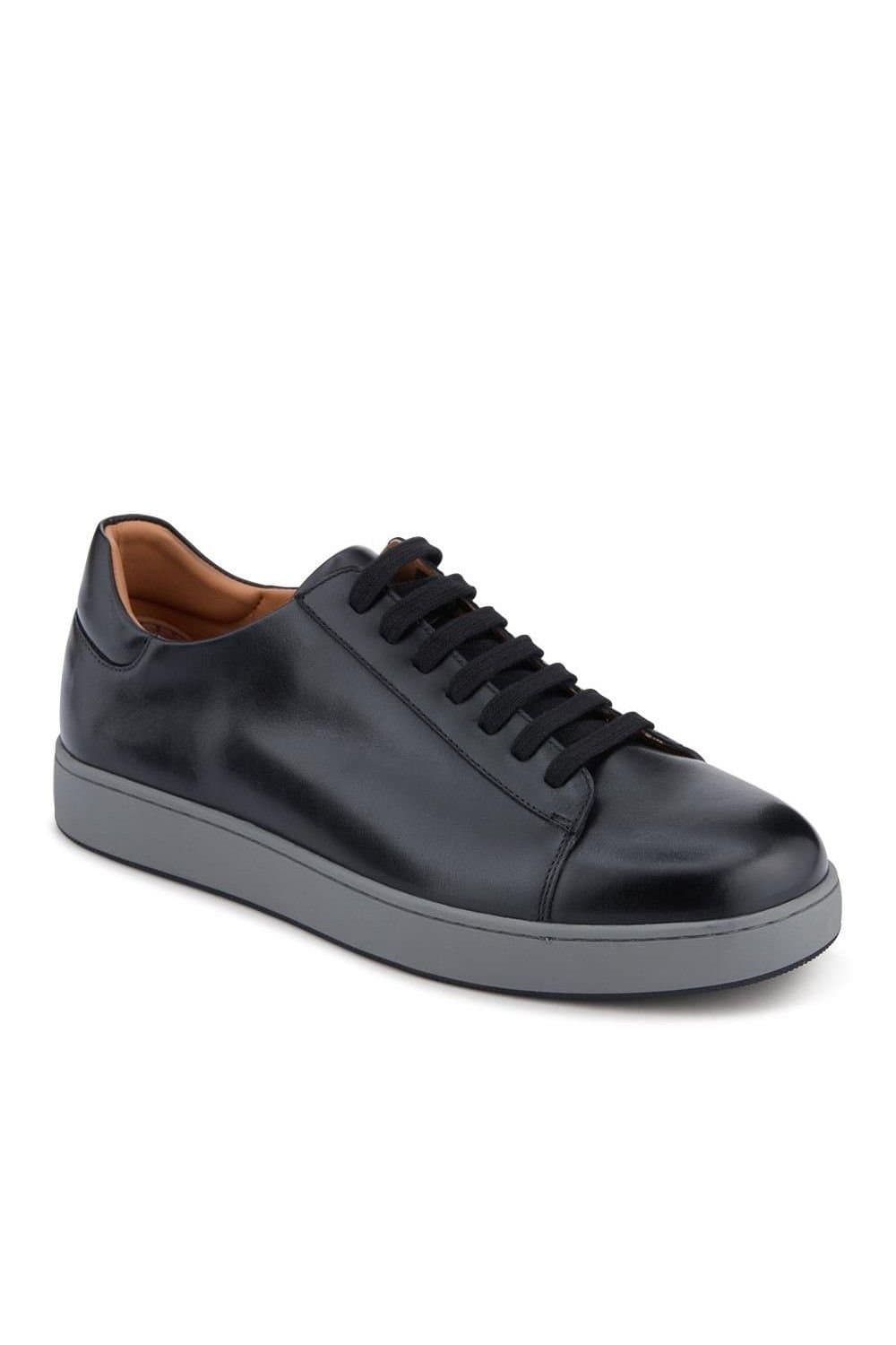 Jones Bootmaker Jones Bootmaker Men's Simone Wide-Fit Leather Trainers in Black
