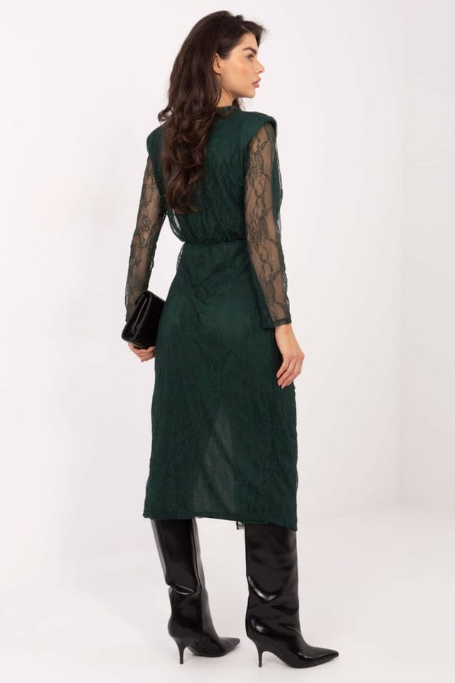 Love Lace Love Lace Women's Elegant Lace Midi Evening Dress with Slit in Green - 3