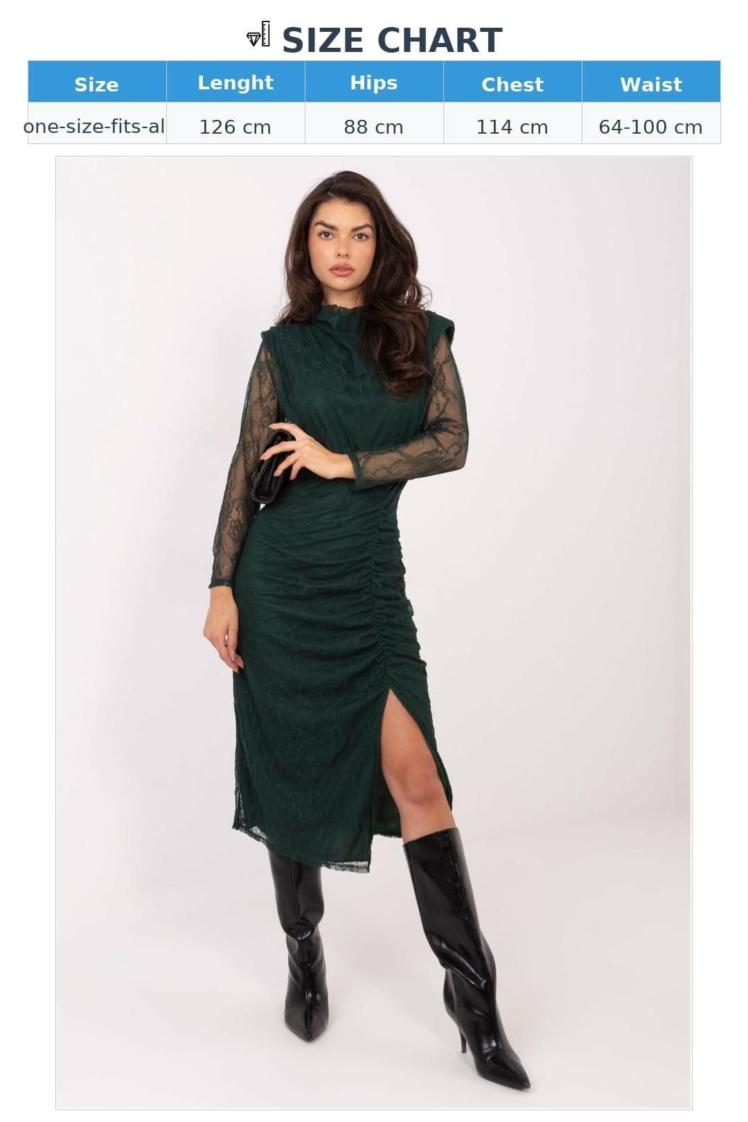 Love Lace Love Lace Women's Elegant Lace Midi Evening Dress with Slit in Green - 4
