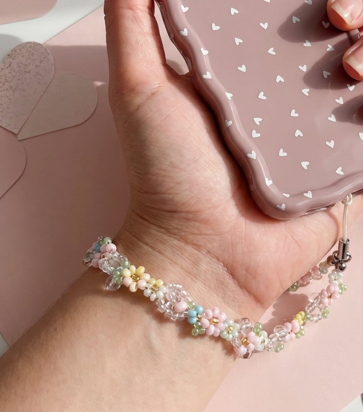 Coconut Lane Pink Petal Beaded Phone Strap Coconut Lane New Look - 4