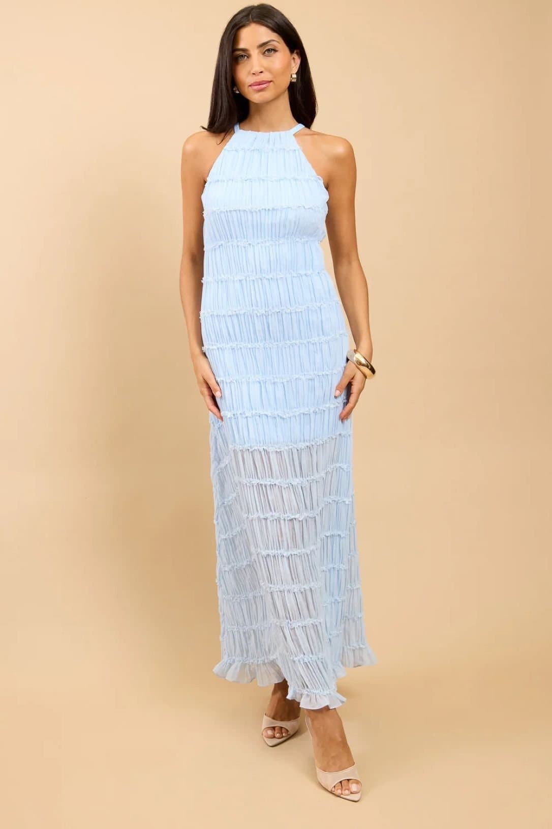 Little Mistress Little Mistress Women's Pale Blue Textured Maxi Dress