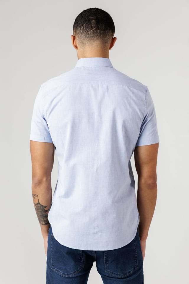 French Connection French Connection Men's Cotton Short Sleeve Oxford Shirt in Blue - 2