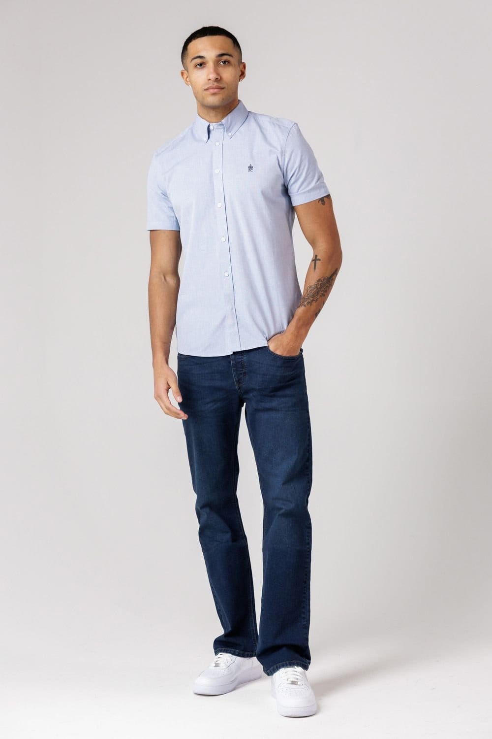 French Connection French Connection Men's Cotton Short Sleeve Oxford Shirt in Blue - 4