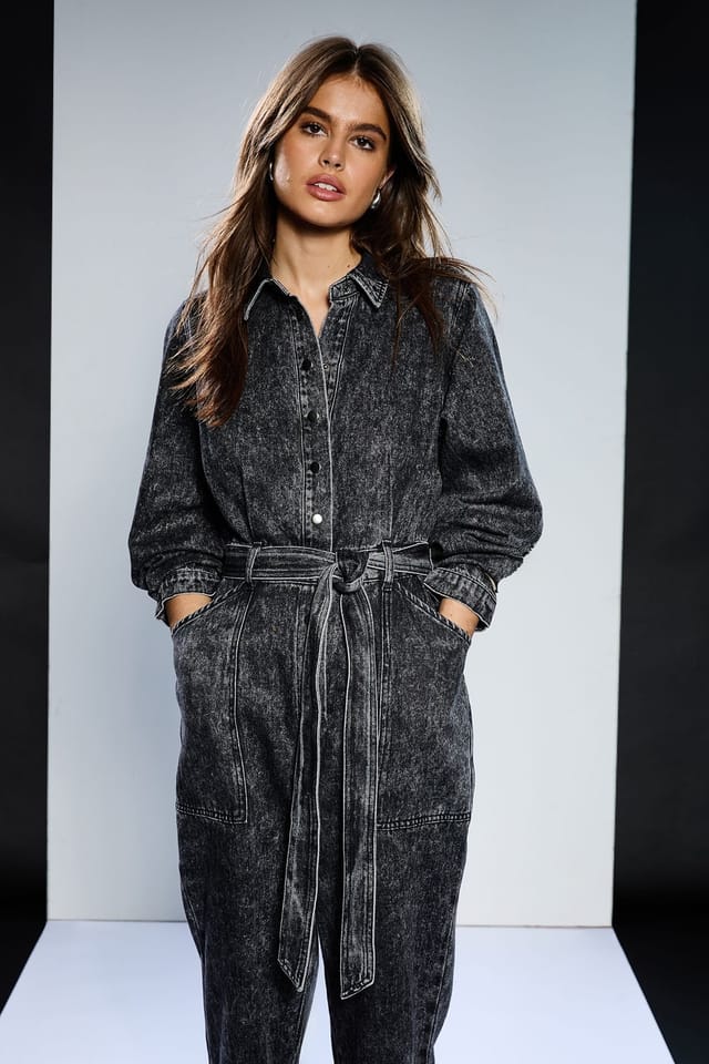 RUNWAY 1.8.1.8 RUNWAY 1.8.1.8 Women's Garment Wash Jumpsuit in Charcoal - 2