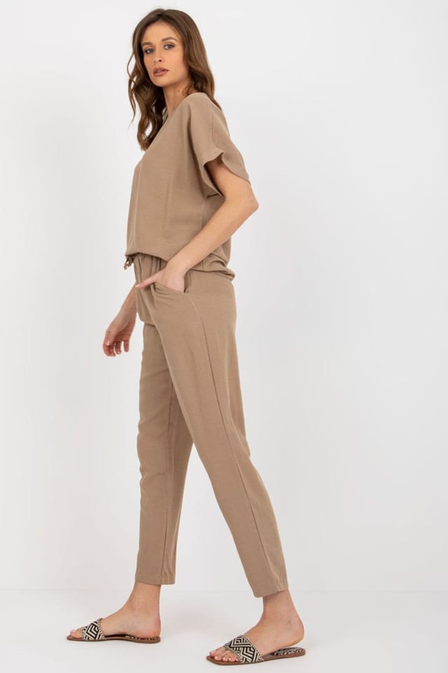Love Lace Love Lace Women's Summer Blouse & High Waist Pants Set in Beige - 2