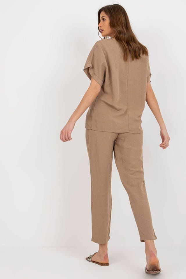 Love Lace Love Lace Women's Summer Blouse & High Waist Pants Set in Beige - 3