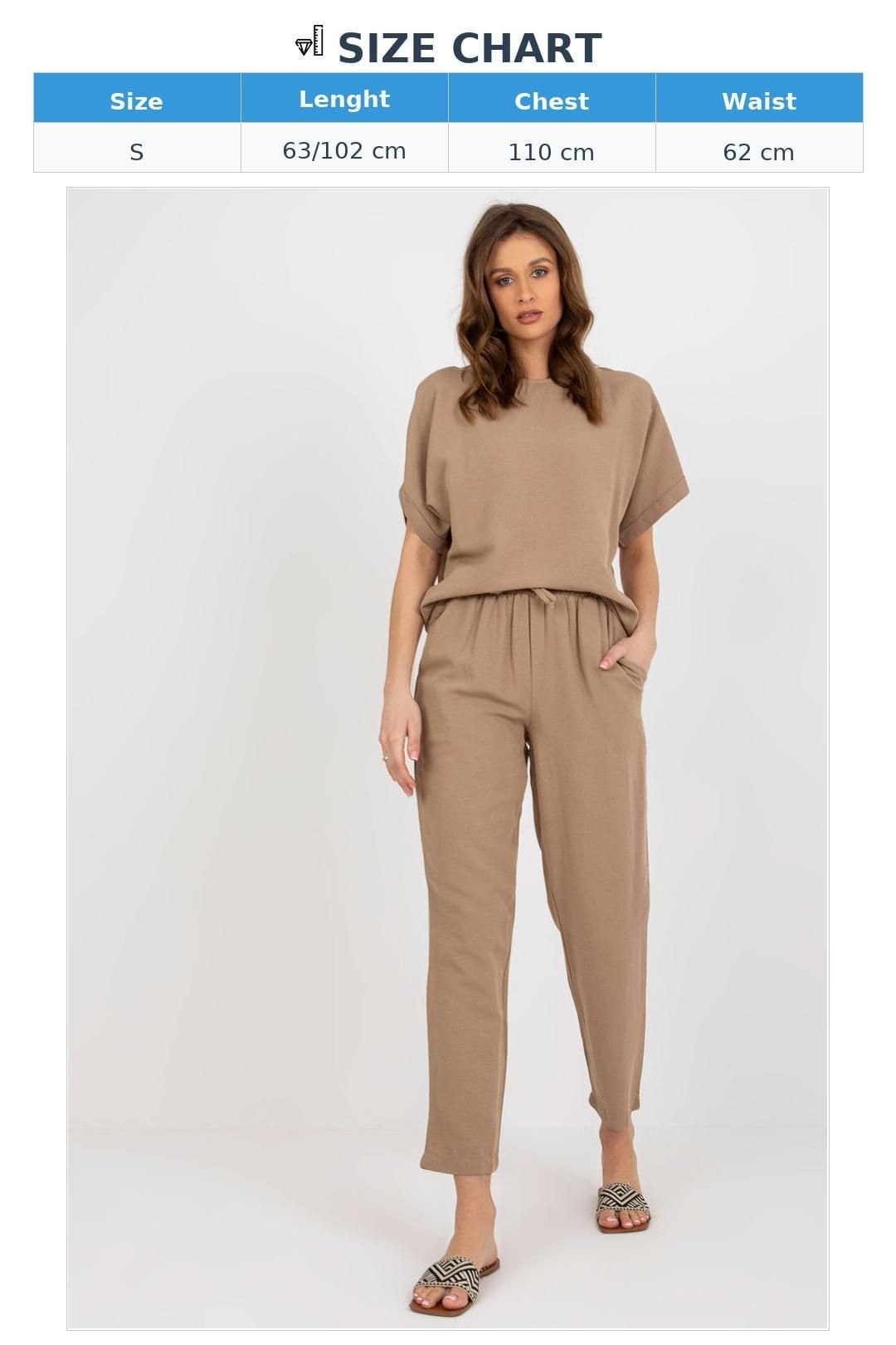 Love Lace Love Lace Women's Summer Blouse & High Waist Pants Set in Beige - 4
