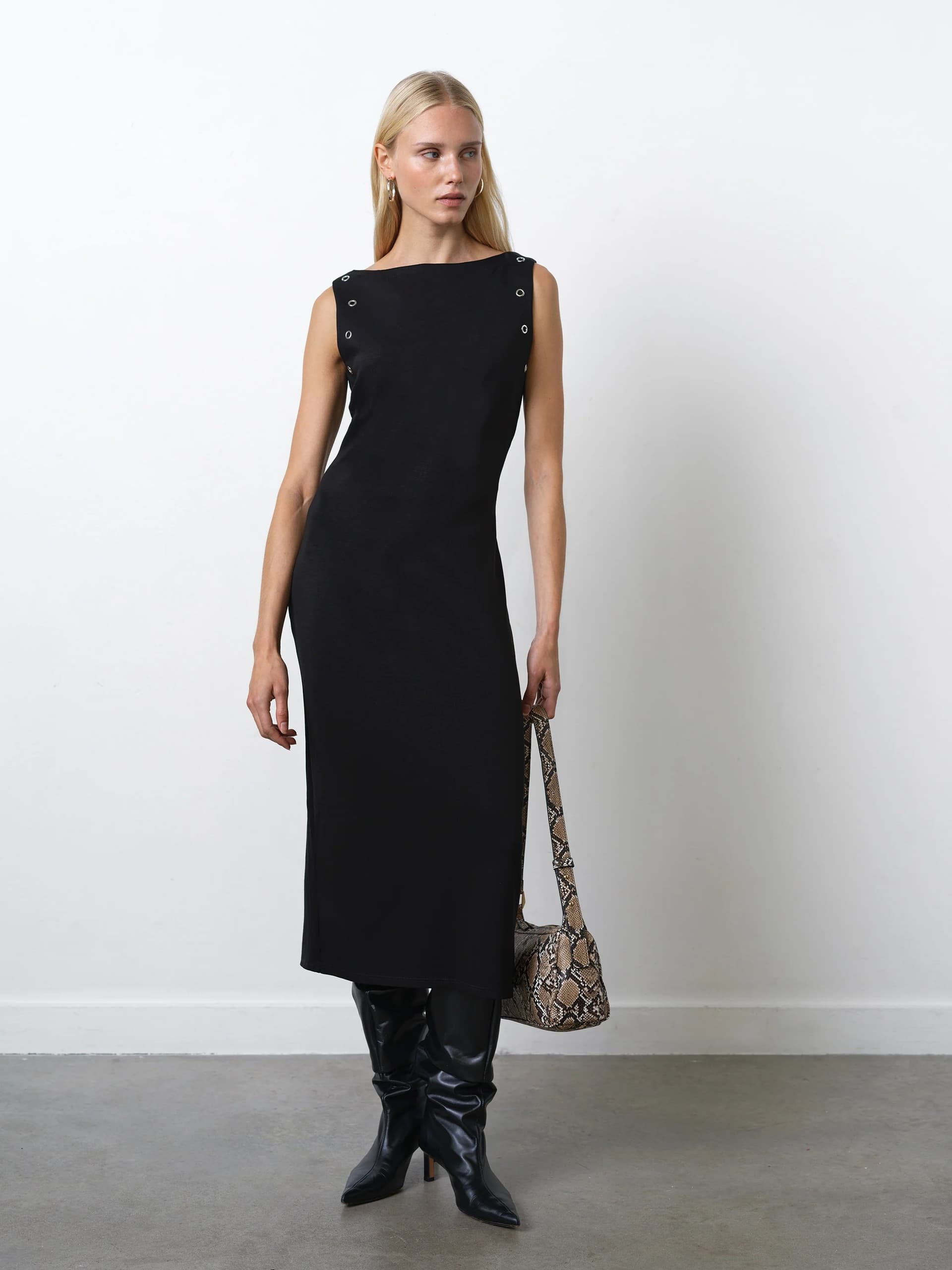 French Connection Orla Jersey Eyelet Midi Dress Black