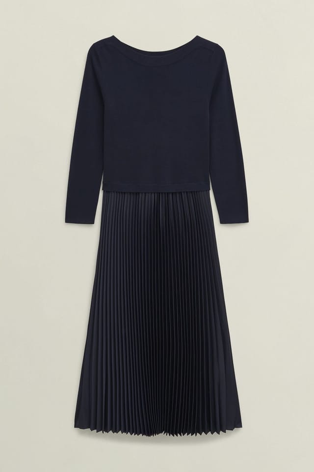 Hobbs London Hobbs London Women's Lucinda Knitted Pleated Dress in Dark Navy - 2